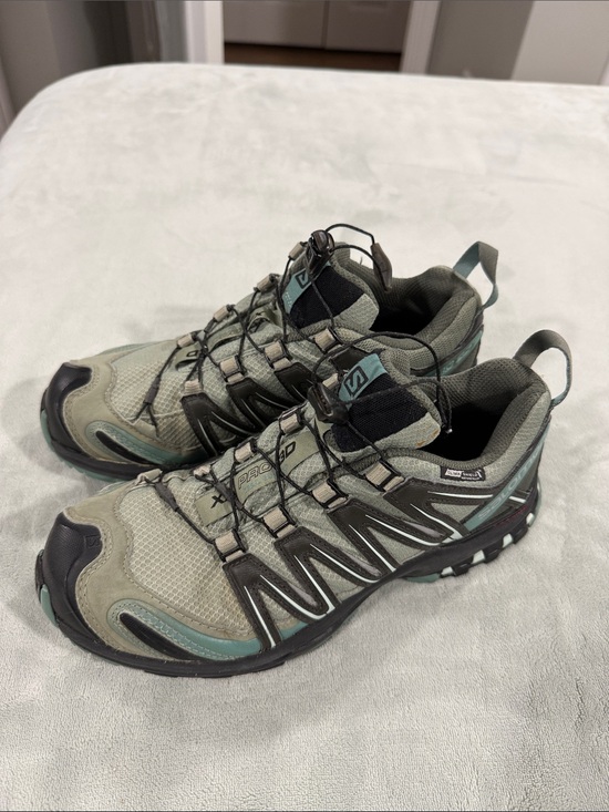 Salomon Shoes - Salomon Women's Waterproof Sage Green and Black Trail Sneakers